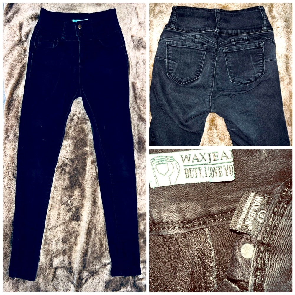 Wax Jean Butt I Love You Skinny Faded Black Denim Jeans